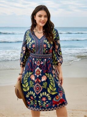 BloomChic Navy Floral Midi Dress Size 10
